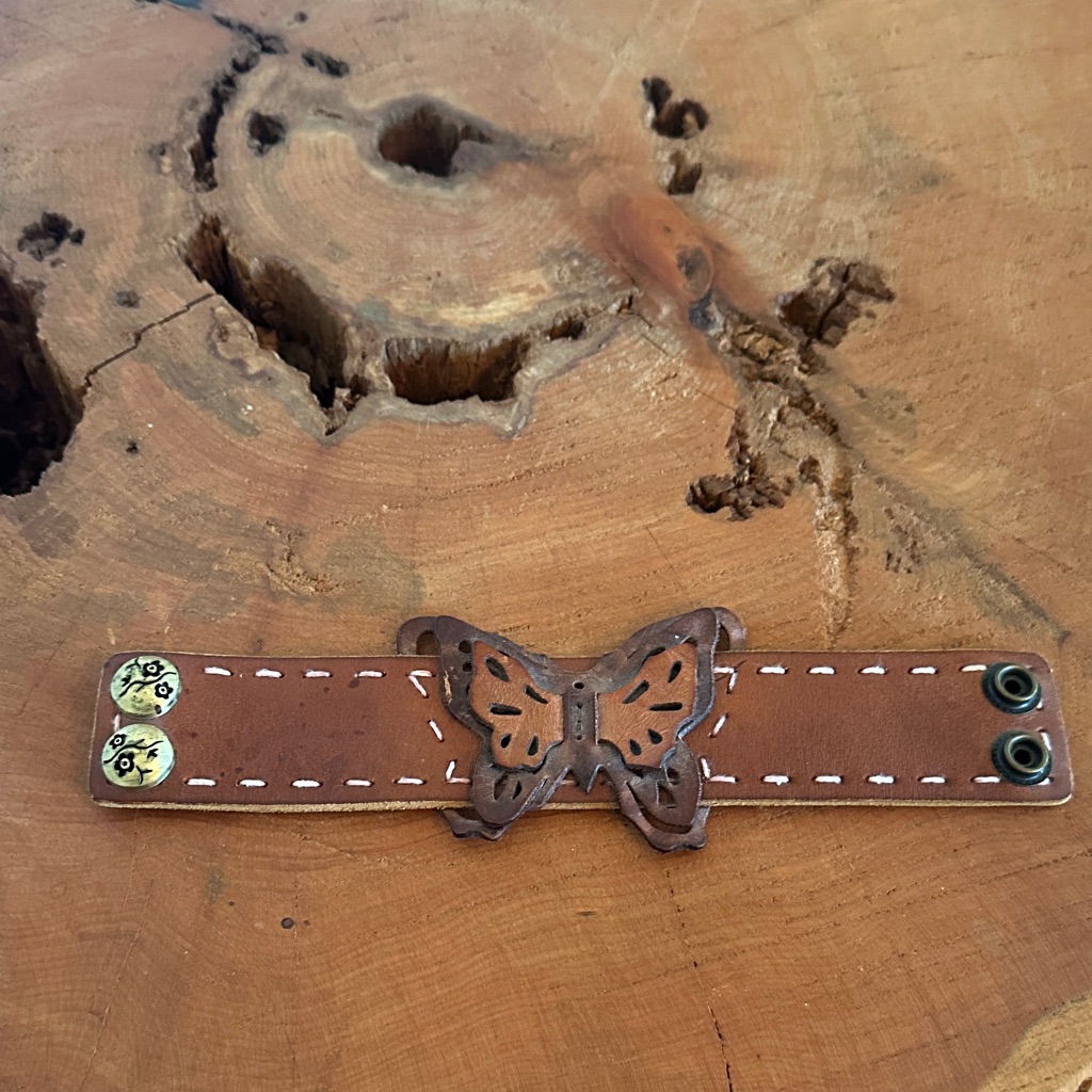 90s Lucky Brand Brown Leather Butterfly Bracelet